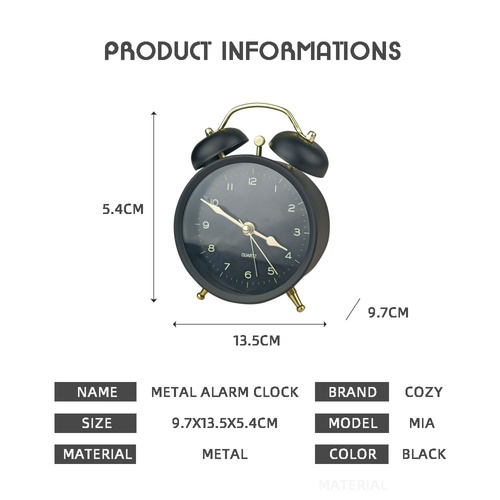 COZY นาฬิกาปลุก รุ่น MIA ขนาด 9.7x13.5x5.4ซม.สีดำ