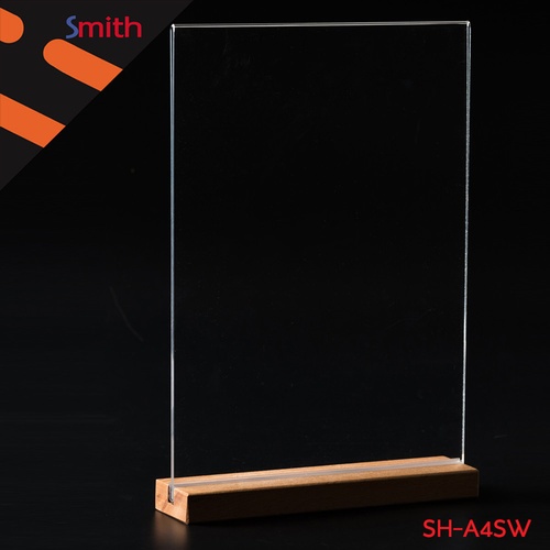 SMITH ป้ายอะคริลิคฐานไม้ A4 แนวตั้ง SH-A4SW ขนาด 21x30.1cm