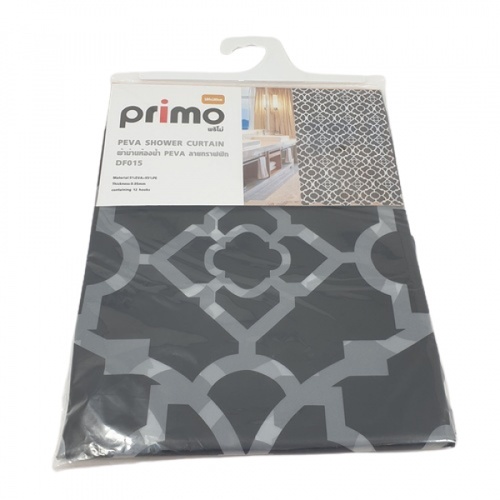 Primo ผ้าม่านห้องน้ำ PEVA ลายกราฟฟิก รุ่น DF015 ขนาด 180x180 ซม. สีดำ