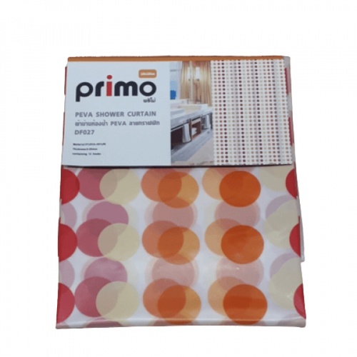 Primo ผ้าม่านห้องน้ำ PEVA ลายกราฟฟิก รุ่น DF027 ขนาด 180x180 ซม. สีส้ม