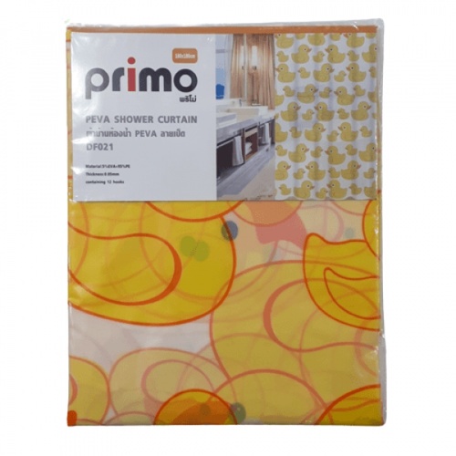 Primo ผ้าม่านห้องน้ำ PEVA ลายเป็ด รุ่น DF021 ขนาด 180x180 ซม. สีเหลือง