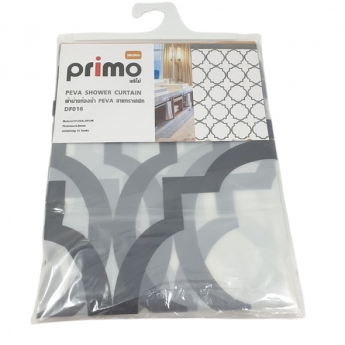 Primo ผ้าม่านห้องน้ำ PEVA ลายกราฟฟิก รุ่น DF016 ขนาด 180x180 ซม. สีเทา