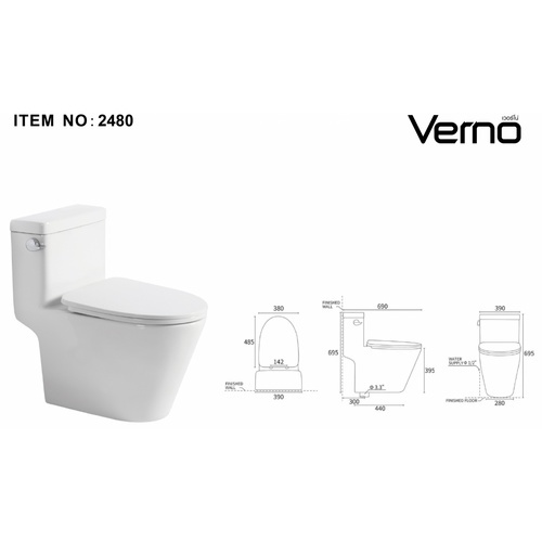 Verno สุขภัณฑ์ชิ้นเดียว แบบกดข้าง รุ่น กรีซ VN-2480