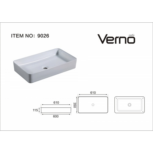 Verno อ่างล้างหน้าวางบนเคาน์เตอร์ก๊อกนอกอ่าง ขนาด ุ60x35x12 ซม.  รุ่น เวนิส 9026