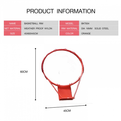 4TEM ห่วงบาสเกตบอลพร้อมตาข่าย 18นิ้ว รุ่น BKT004 สีส้ม