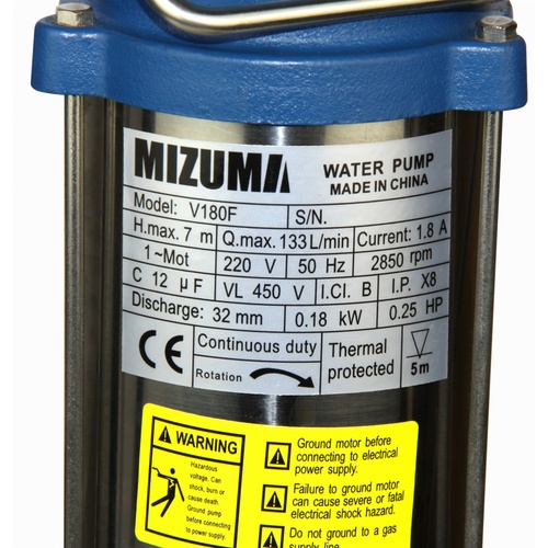 MIZUMA ปั้มจุ่มสเตนเลสพร้อมลูกลอย 180W 0.25Hp รุ่น V180E