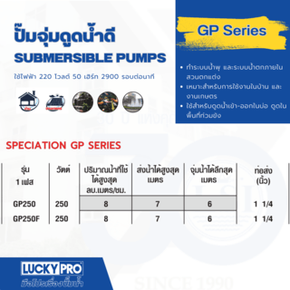 LUCKY PRO ปั๊มจุ่มพร้อมลูกลอย 250W ท่อ 1 รุ่น LP-GP250F