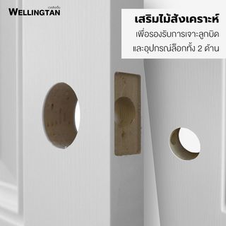 WELLINGTAN ประตูยูพีวีซี บานทึบ 4ฟัก  (สำหรับใช้งานภายนอก) UPVC-WE004 80x200ซม. สีไวท์โอ๊ค  (ไม่เจาะลูกบิด)