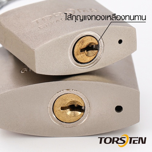 TORSTEN กุญแจคล้องเหล็กระบบสปริง (ไส้ทองเหลือง) 40มม รุ่น GPP-340 ห่วงสั้น สีเงิน