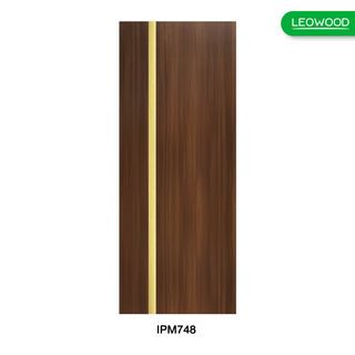 LEOWOOD ประตูปิดผิวเมลามีน iDoor Premium Metal Line เส้นกลาง/สีทอง 1 เส้น 80x200ซม. วอลนัท