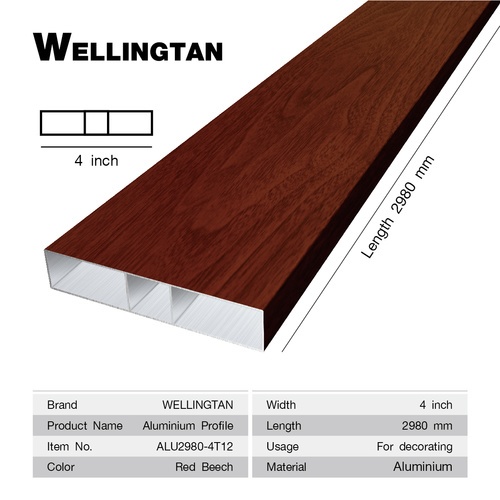 WELLINGTAN อะลูมิเนียมโปรไฟล์ ALU2980-4T12 4”x 298ซม. Red Beech