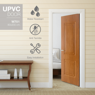 WELLINGTAN ประตูยูพีวีซีบานทึบ 2 ฟักตรง (สำหรับใช้งานภายใน) รุ่น UPVC-W701 ขนาด 80x200 ซม. สี Yellow cherry