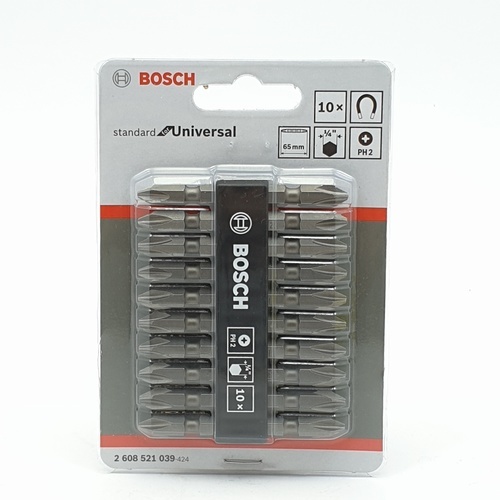 BOSCH ดอกไขควง สีเงิน PH 2-65 มม.(10ดอก/แผง)