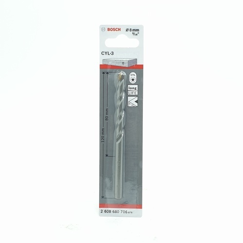 BOSCH ดอกเจาะปูน สีเงิน CYL-3 : 8 x 80/120 มม.