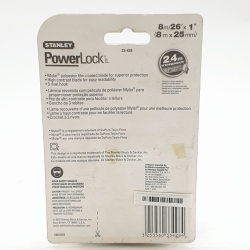 STANLEY ตลับเมตร 8 เมตร รุ่น POWERLOCK 8M 33-428