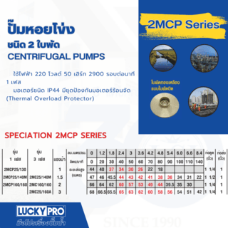 LUCKY PRO ปั้มหอยโข่ง 2 ใบพัด 1Hp รุ่น LP-2MCP25/130