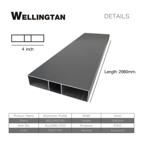 WELLINGTAN อะลูมิเนียมโปรไฟล์ ALU2980-4T07 4”x 298ซม. Sand Ash