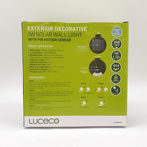 LUCECO ไฟ LED ผนังโซล่าร์เซลล์ 3W รุ่น LEXSDW30G6-GH