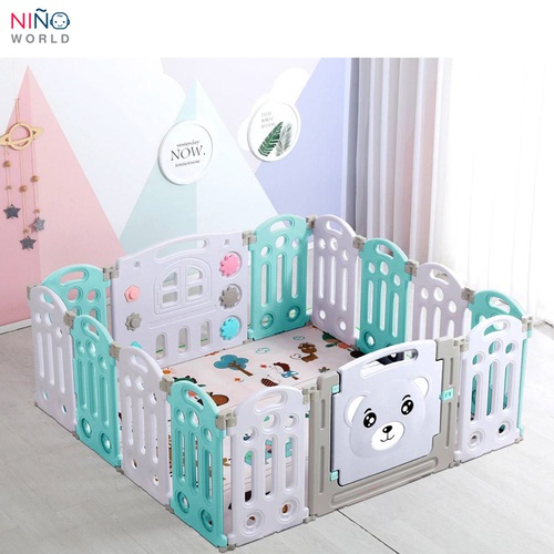 NINO WORLD คอกกั้นเด็ก CW-007 W149×L156×H64CM สีขาว-เขียว