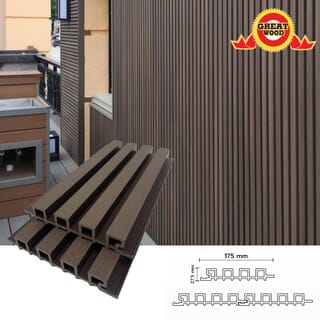 GREAT WOOD ไม้ผนัง WPCร่องเล็ก รุ่น P27-175-2 ขนาด175X27.5X3000มม. Chocolate