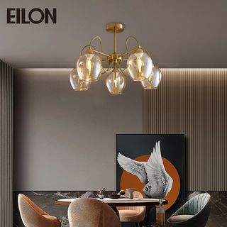 EILON โคมไฟติดเพดาน 5 หัว ขั้ว E27 ขนาด 58*58*28cm รุ่น WX318/5 สีทอง