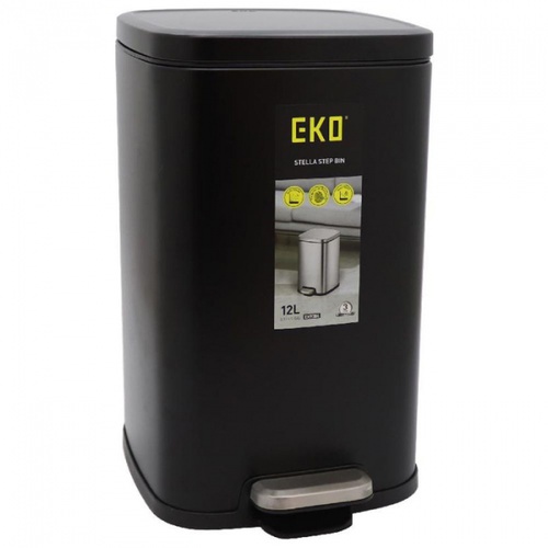 EKO ถังขยะเหล็กเคลือบขาเหยียบทรงเหลี่ยม OLI-CUBE EK8237P-12L-MBL ขนาด 29x25x39 ซม. สีดำ