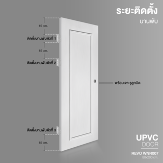 WELLINGTAN ประตูยูพีวีซี บานทึบลูกฟัก (สำหรับใช้งานภายนอก) REVO WNR007 80x200ซม. สีขาว (เจาะรูลูกบิด)