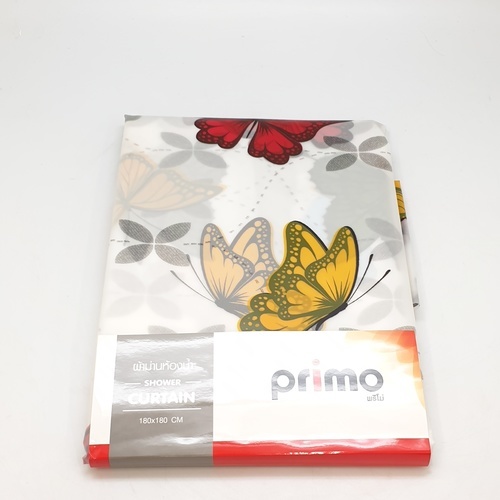 Primo ม่านห้องน้ำโพลีเอสเตอร์ ลายผีเสื้อ รุ่น HEVA13087 ขนาด 180x180 ซม. สีแดง