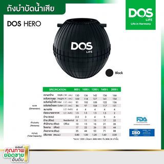 DOS ถังบำบัดน้ำเสีย ขนาด 1600L รุ่น Hero สีดำ