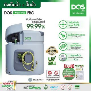 DOS ถังเก็บน้ำบนดินสีเรียบ ทรงสีเหลี่ยม พร้อมปั๊มน้ำ CMB3-37PM1 ขนาด 1500L รุ่น Water Pac Pro สี Cloudy Gray