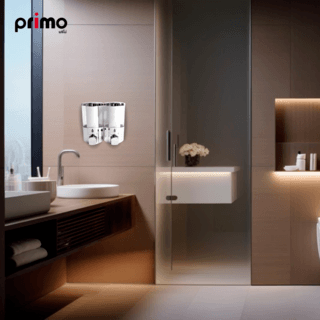 Primo ที่กดสบู่เหลว 2 ช่อง รุ่น DADO-2 ความจุ 350x2 มล. ขนาด 8.5x16.5x16.5ซม. สีโครเมี่ยม