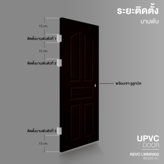 WELLINGTAN ประตูยูพีวีซี บานทึบ 5ฟักปีกนก REVO LWNR001 80x200ซม. BROWN WENGE (เจาะรูลูกบิด)