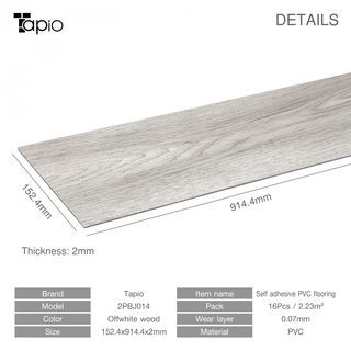 Tapio กระเบื้องยางหลังกาว ขนาด 1524x9144x2mm รุ่น offwhite wood 2PBJ014 (2.23㎡/box) (16P)