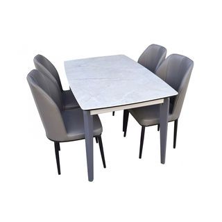PULITO ชุดโต๊ะอาหารท็อปหินอ่อน 4 ที่นั่ง รุ่น GLOSSIO โต๊ะ: 130x80x75 ซม. เก้าอี้: 46x48x90 ซม. สีเทา