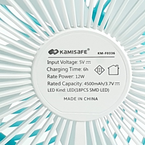 KAMISAFE พัดลมพกพา 6 มีไฟ LED ชาร์จไฟและปรับได้ 3 ระดับ รุ่น KM-F0336 คละสี (เขียว/ฟ้า)