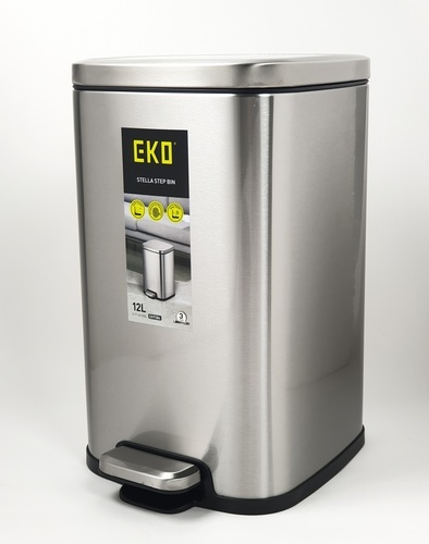 EKO ถังขยะขาเหยียบเหลี่ยม 12 ลิตร รุ่น STELLA EK9384MT ขนาด 25x31x40 ซม. สีเงิน