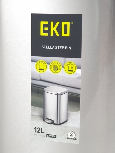 EKO ถังขยะขาเหยียบเหลี่ยม 12 ลิตร รุ่น STELLA EK9384MT ขนาด 25x31x40 ซม. สีเงิน