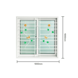 WELLINGTAN หน้าต่างไวนิลบานเลื่อน SS F1-ISWG1010 ขนาด 100x100ซม. สีขาว  มีเหล็กดัด (ผีเสื้อ) พร้อมมุ้ง