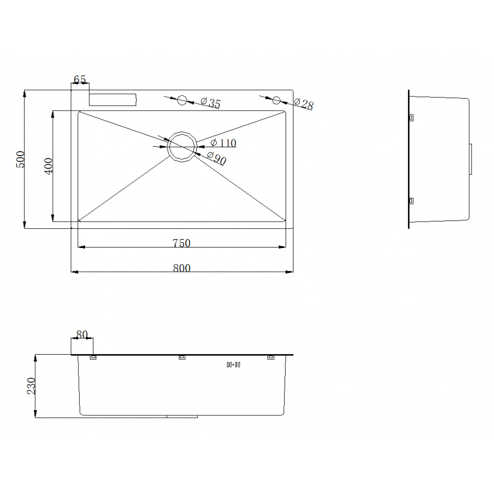 KOCH KITCHEN อ่างล้างจาน 1 หลุมไม่มีที่พัก SUS304 HM-8050-SA