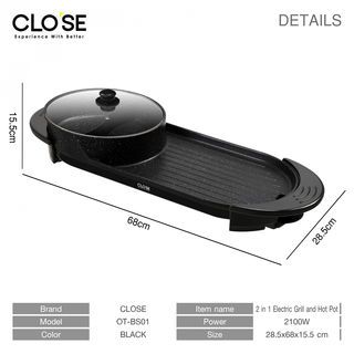 CLOSE เตาปิ้งย่างพร้อมหม้อชาบู 2in1 2100 วัตต์ รุ่น OT-BS01  สีดำ