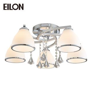 EILON โคมไฟติดเพดาน 5 หัว ขั้ว E27 ขนาด 55*55*22cm รุ่น WX302/5 สีโครเมียม-ขาว