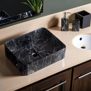 Verno อ่างวางบนเคาน์เตอร์ ขนาด 49x38x14cm รุ่น Black Carara marble 7054-SB ลายหินอ่อน สีดำ