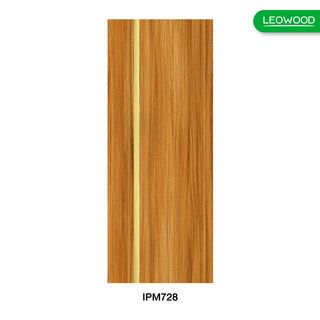 LEOWOOD ประตูปิดผิวเมลามีน iDoor Premium Metal Line เส้นกลาง/สีทอง 1 เส้น 80x200ซม. BRAZILIAN TEAK