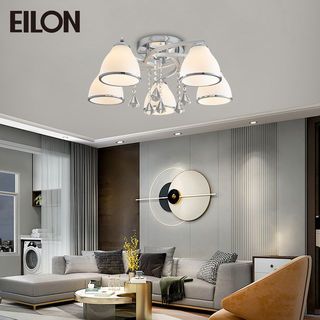 EILON โคมไฟติดเพดาน 5 หัว ขั้ว E27 ขนาด 55*55*22cm รุ่น WX302/5 สีโครเมียม-ขาว