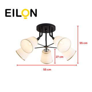 EILON โคมไฟติดเพดาน 5 หัว ขั้ว E27 ขนาด 55*55*27cm รุ่น WX316/5 สีดำ-ขาว