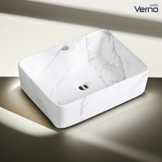 Verno อ่างวางบนเคาน์เตอร์ ขนาด 49x38x14cm รุ่น White Carara marble 7054-S ลายหินอ่อนสีขาว