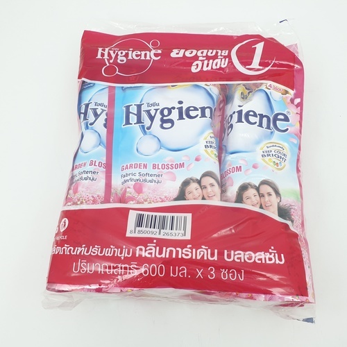 Hygiene น้ำยาปรับผ้านุ่ม  บานเย็น 600 มล.(3 ถุง/แพ็ค) ชมพูเข้ม. (1x3x8) 