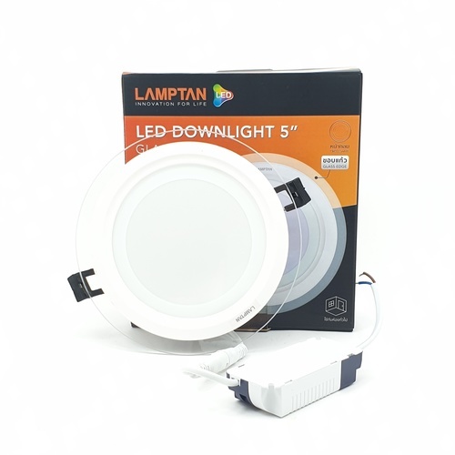 LAMPTAN โคมดาวน์ไลท์ LED แบบฝังฝ้าหน้ากลม 5นิ้ว 12W  ขอบกระจกใส รุ่นกลาสโกลด์ แสงเดย์ไลท์