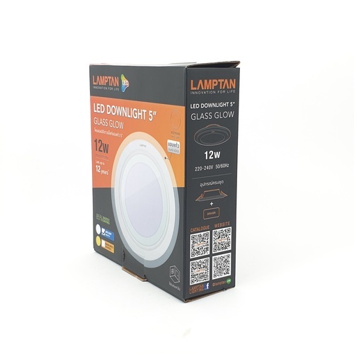 LAMPTAN โคมดาวน์ไลท์ LED แบบฝังฝ้าหน้ากลม 5นิ้ว 12W  ขอบกระจกใส รุ่นกลาสโกลด์ แสงเดย์ไลท์