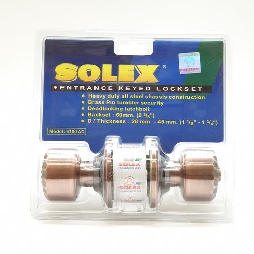 SOLEX ลูกบิดห้องทั่วไป สเตนเลส-304 รุ่น 6100AC สีทองแดงรมดำ ลายไม้ (แผง)